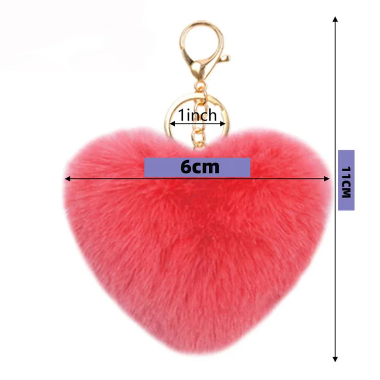 Heart Keychain Fluffy Pompom Keychain Heart Plush Key Chains