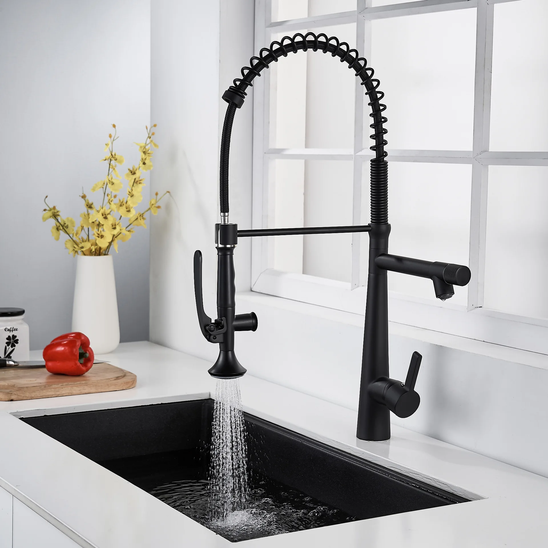 Multifunction pull out sprayer copper matte black kitchen faucet