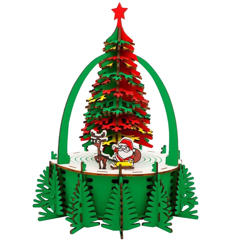 Assembly Colorful Christmas Tree Model Diy 3D Wooden Puzzle Toy Jigsaw Puzzle For Kids