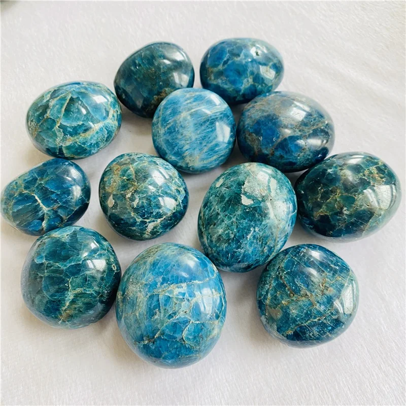 Wholesale natural blue apatite crystal gemstone palm stone for sale