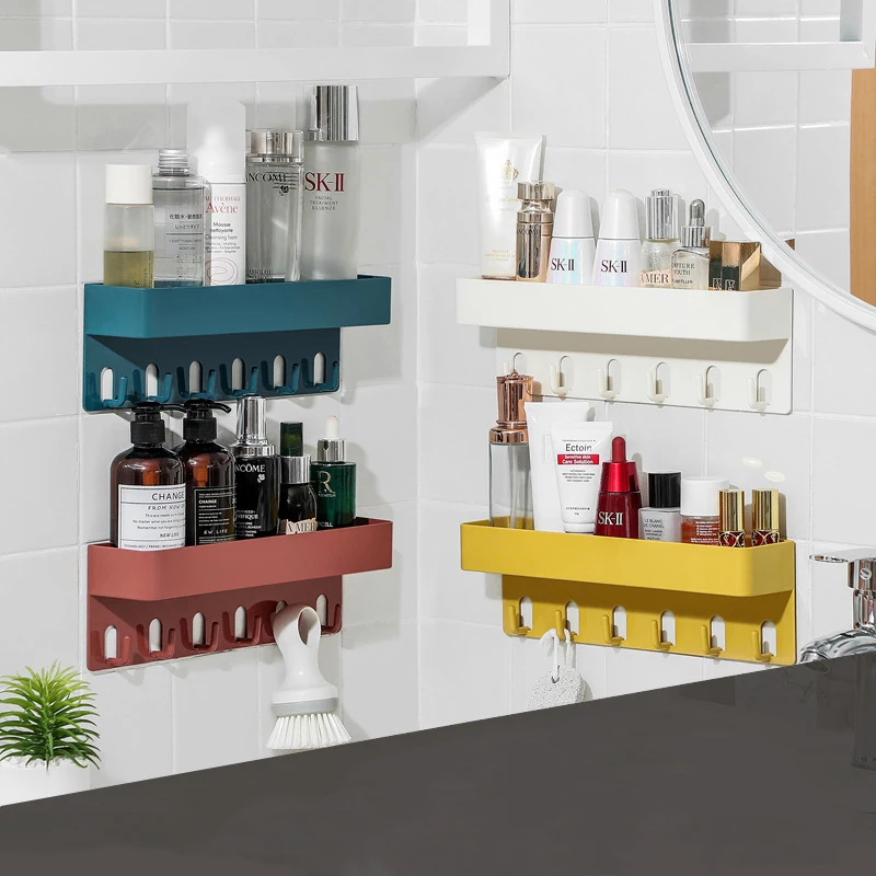 Bathroom Accessories Wall Hole-free Porch 6 Hook Plastic Storage Organizer Rack Kitchen Storage Rack