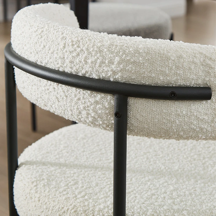Italian Dinning White Boucle Fabric Upholstered Dining Room Chair