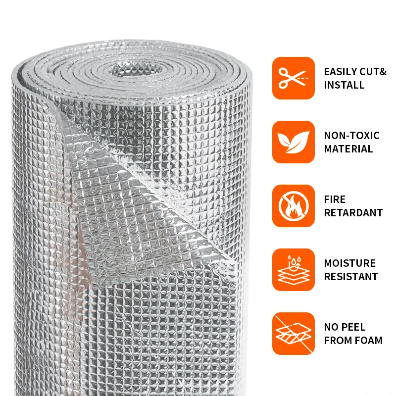 Epe Foam Insulated Materials Corrugated Aluminum Foil Backed Foam Insulation With Silver Reflective Backing