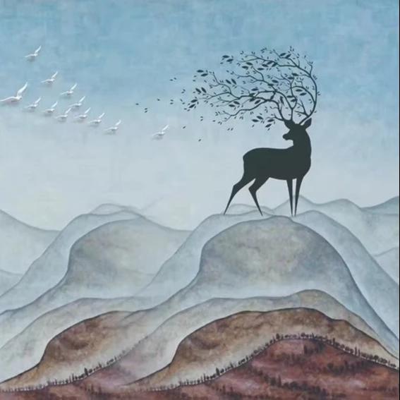 chrismas theme dark grey snow elk forest tree design print big size custom up to 3*5m & 3.2*10m/piece high-end fabric wallpaper