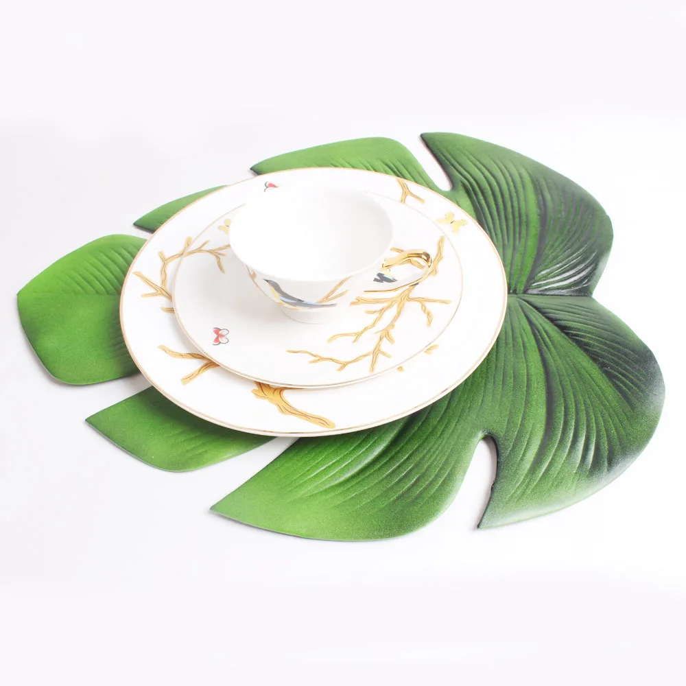 Tropical Artificial Palm Leaves Mat EVA Coasters Cup Bowl Pad Mat Coffee Tea Cup Drink Coaster for Hawaii Theme Party Decor