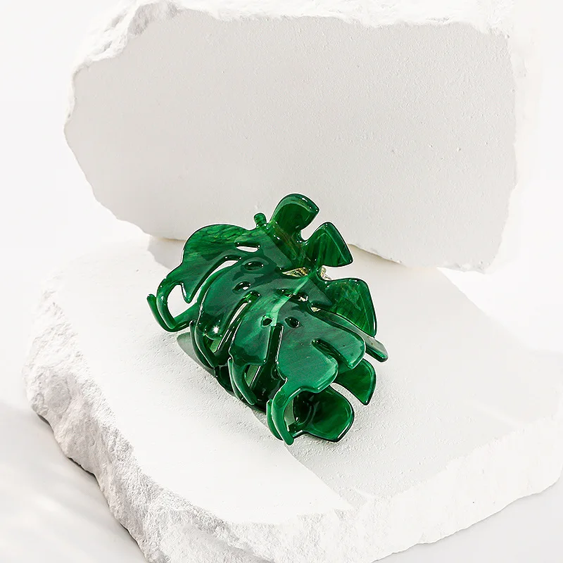 8cm High Quality Acetate Hair Claw Clip  Unique Design  Green Leaves Claw Hair Clamps For Girls and Women