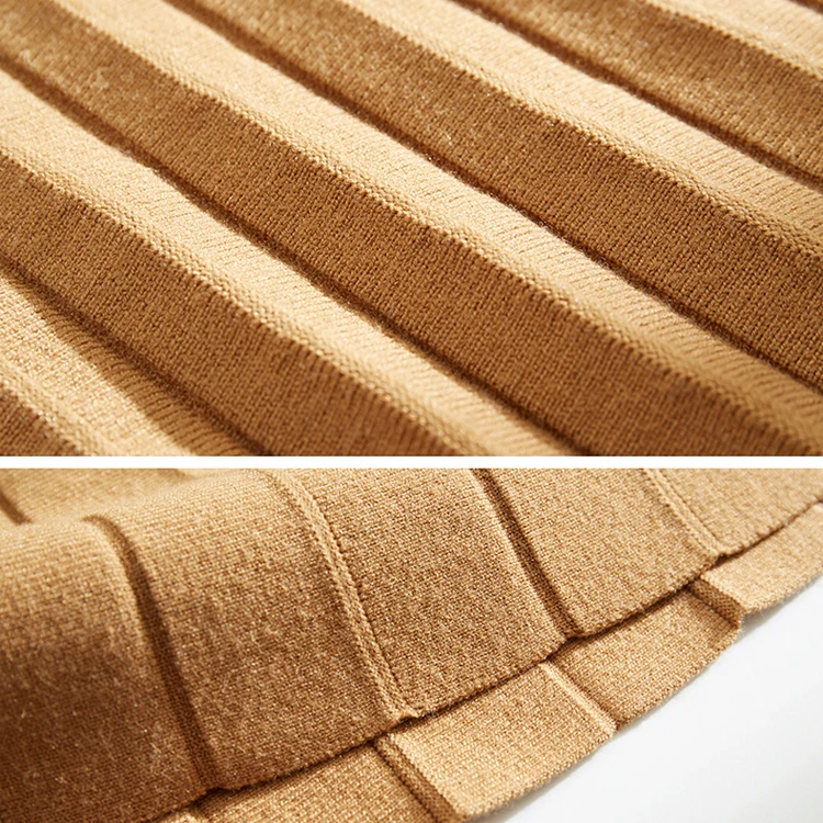 Knitwear manufacturers custom autumn high waist pleated solid color fashion women knit long skirt