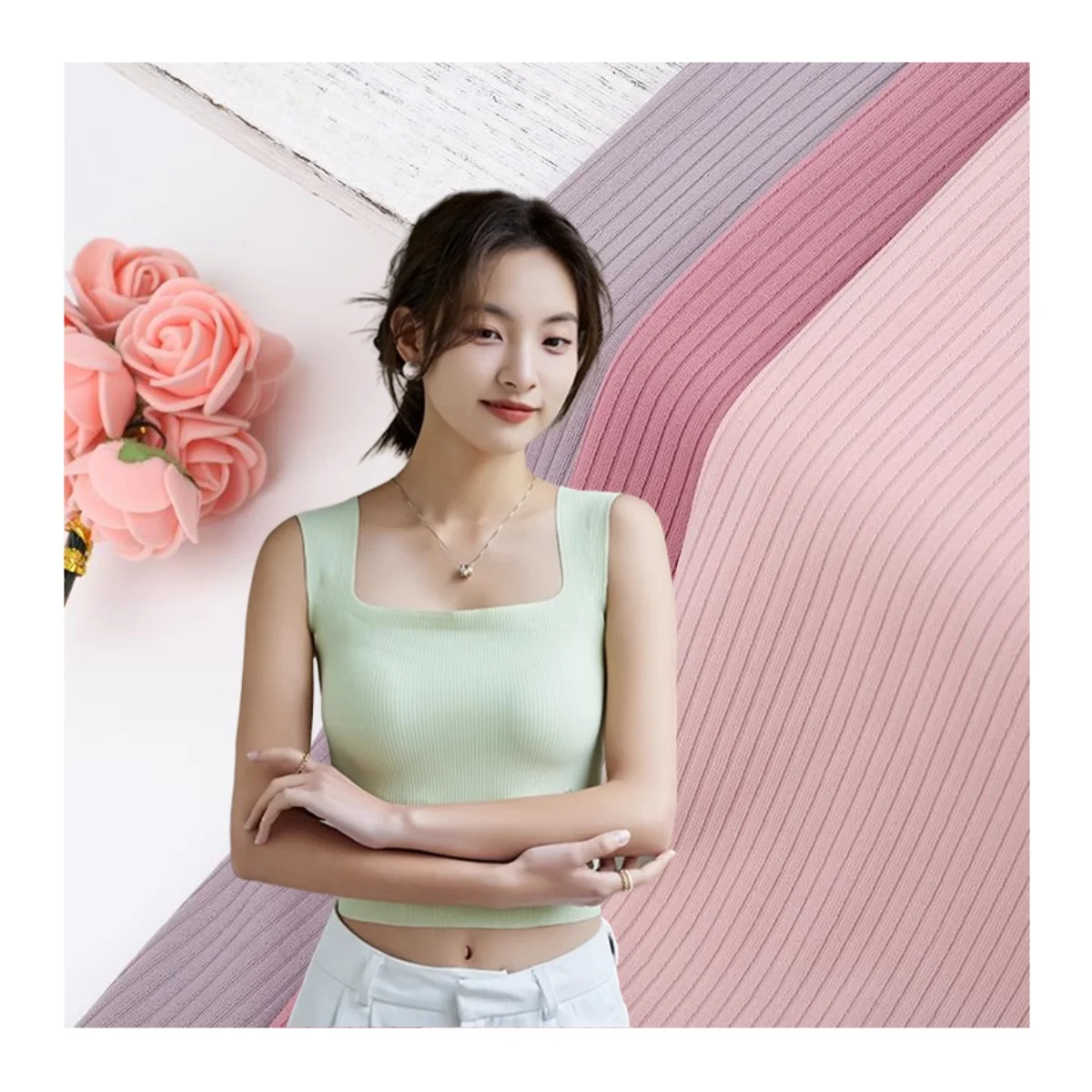 China suppliers 88 nylon 12 spandex tubular 2x2 rib knit fabric for lulu swimwear camisole base shirt