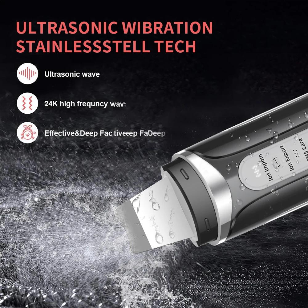 Professional Ultrasonic Skin Scrubber Machine Multifunctional Anti-Spatula Facial Pore Cleaner Heating Device for Face Peeling