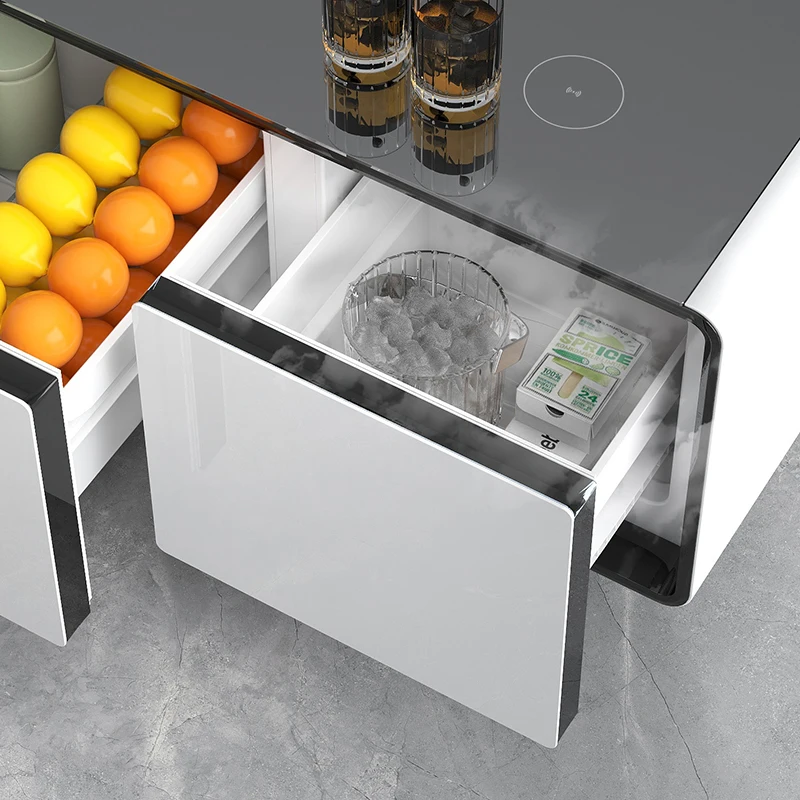 Modern living room furniture nightstands mini refrigerator smart coffee table two USB ports for wireless charging