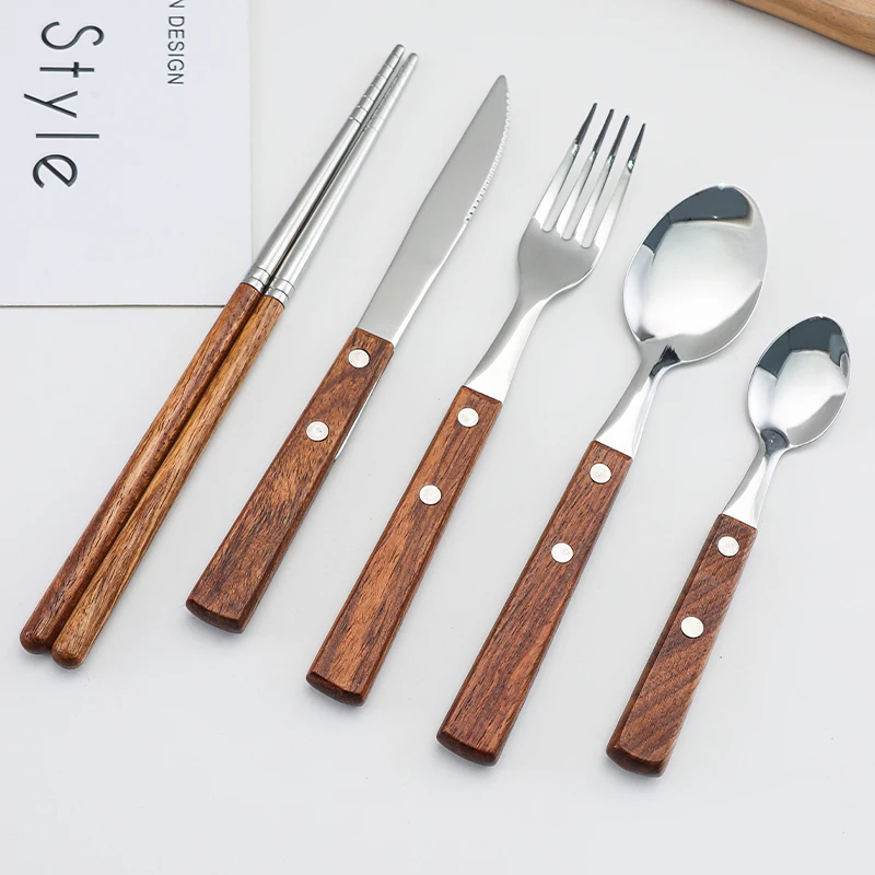 Stainless Steel wood cutlery Custom Logo Hot Sell Low MOQ wood handle cutlery