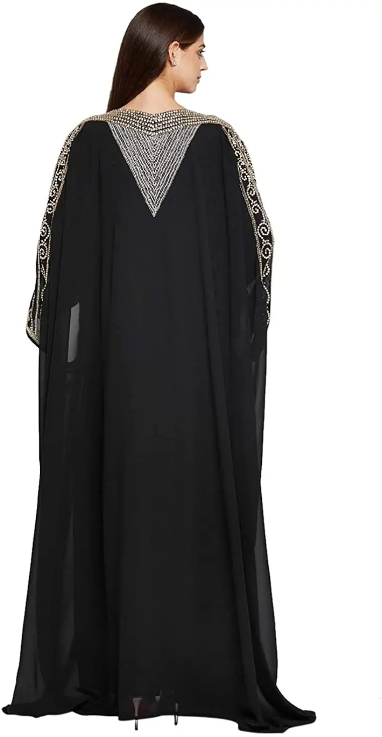 OEM ODM Farasha Long Sleeved Dress Black Long Sleeved Evening Dress Silk  Kaftan