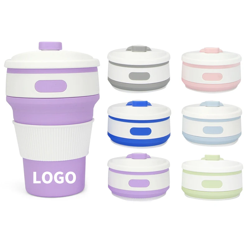 Custom Collapsible Outdoor Travel Sports Portable Camping Fold Up Drinking Coffee Cups Mugs Cup Silicone Foldable Water Bottle