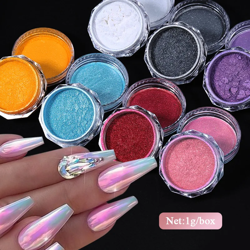 15Colors Mirror Chrome Pearl Shell Nail Powder Gradient Glitter Dust Nail Pigment Powder Shinning Magnetic Nail Art Powder