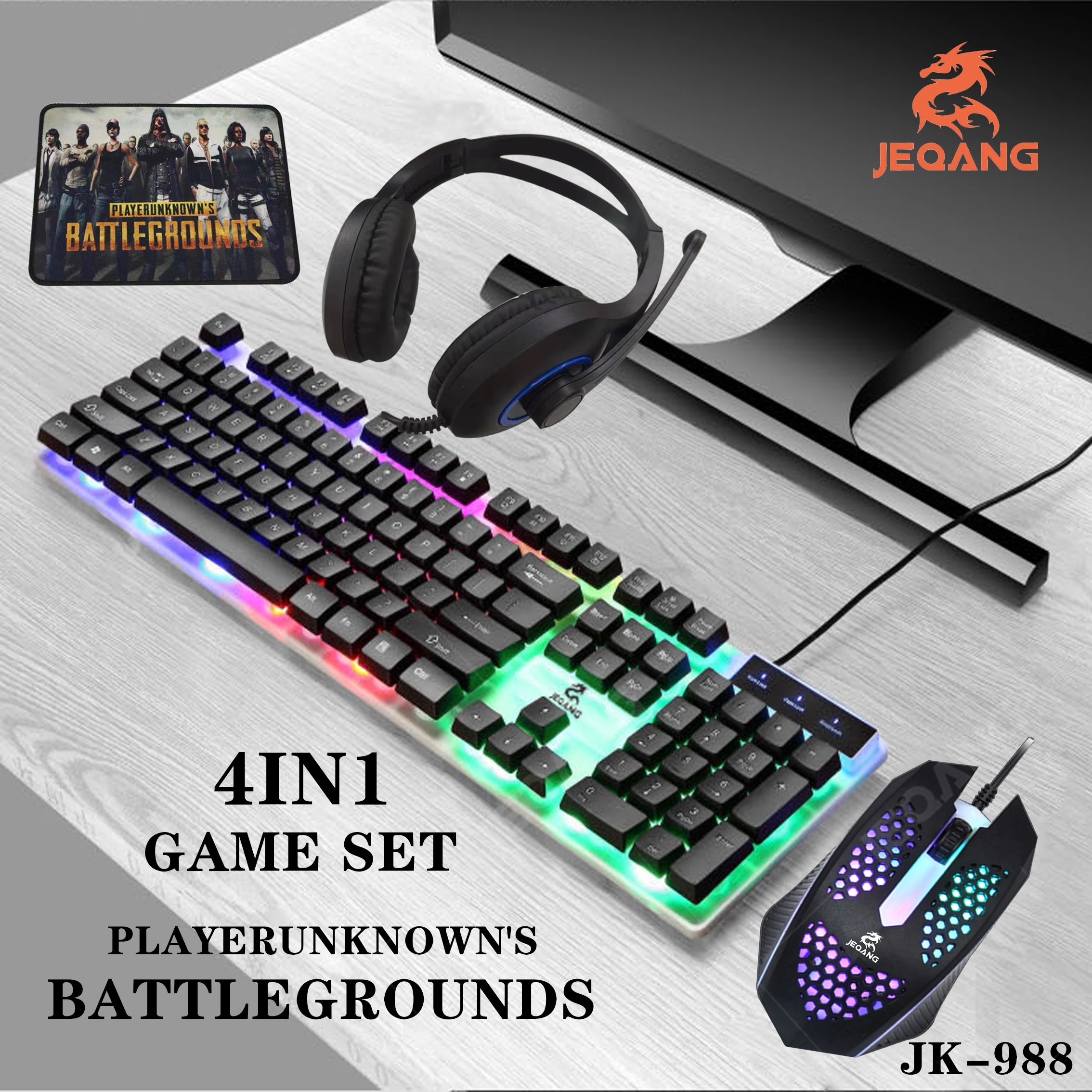 JEQANG JM-988 Hot Wholesale Backlit Keyboard 4 IN 1 Gamng Keyboard Mouse And Pad Wireless Combo For Mac Laptop Computer Parts