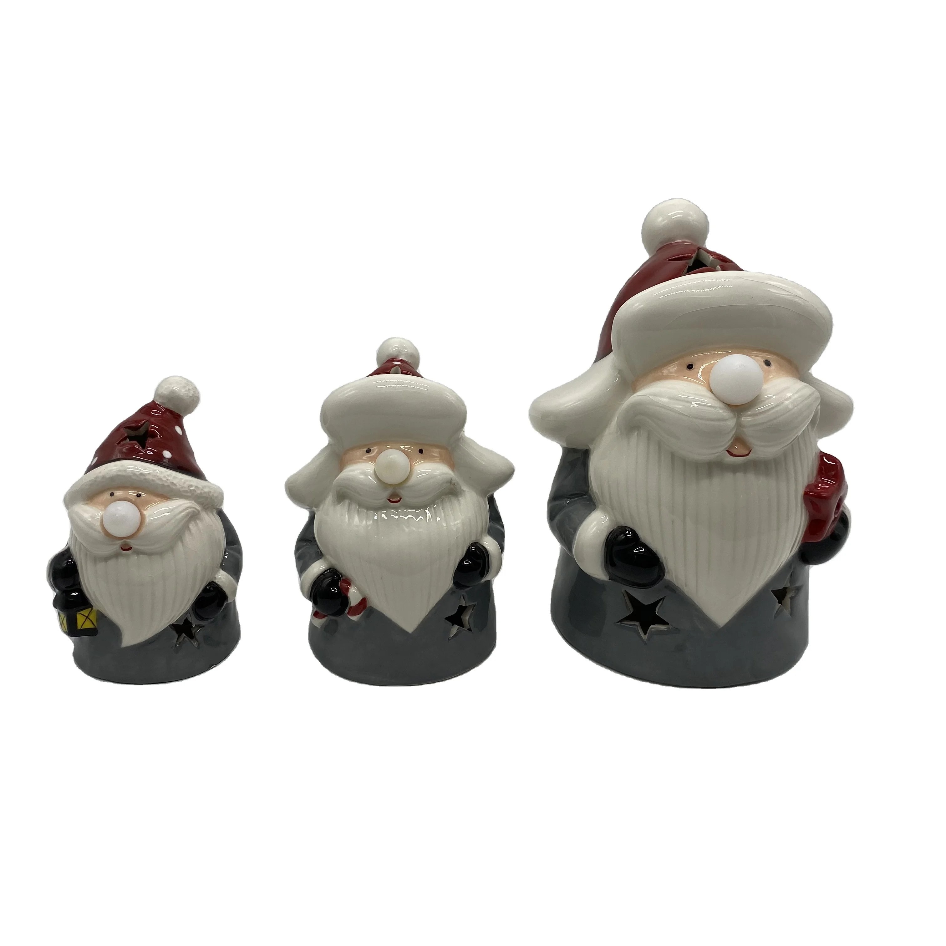 
2022 latest style xmas decoration Christmas festival ceramic ornament led light santa figure home decor 