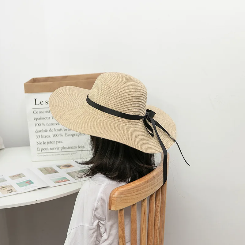 Foldable Travel Strawhat Parent-child Summer Seaside Sun Beach Hat Caps Floppy Oversize Large Wide Brim Fedora Straw Hats Women