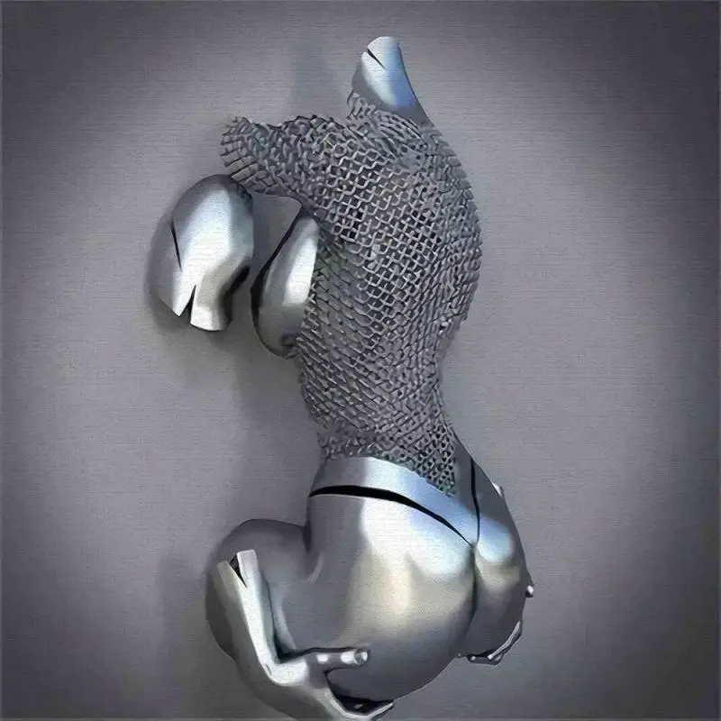 Modern human body wall 3D hug couple painting silver gold effect art love design metal figure statue geometric abstraction