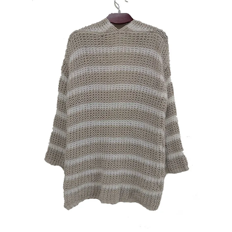 
Top Quality New Elegant Ladies Loose Cardigan Striped Knitted Woolen Sweater 