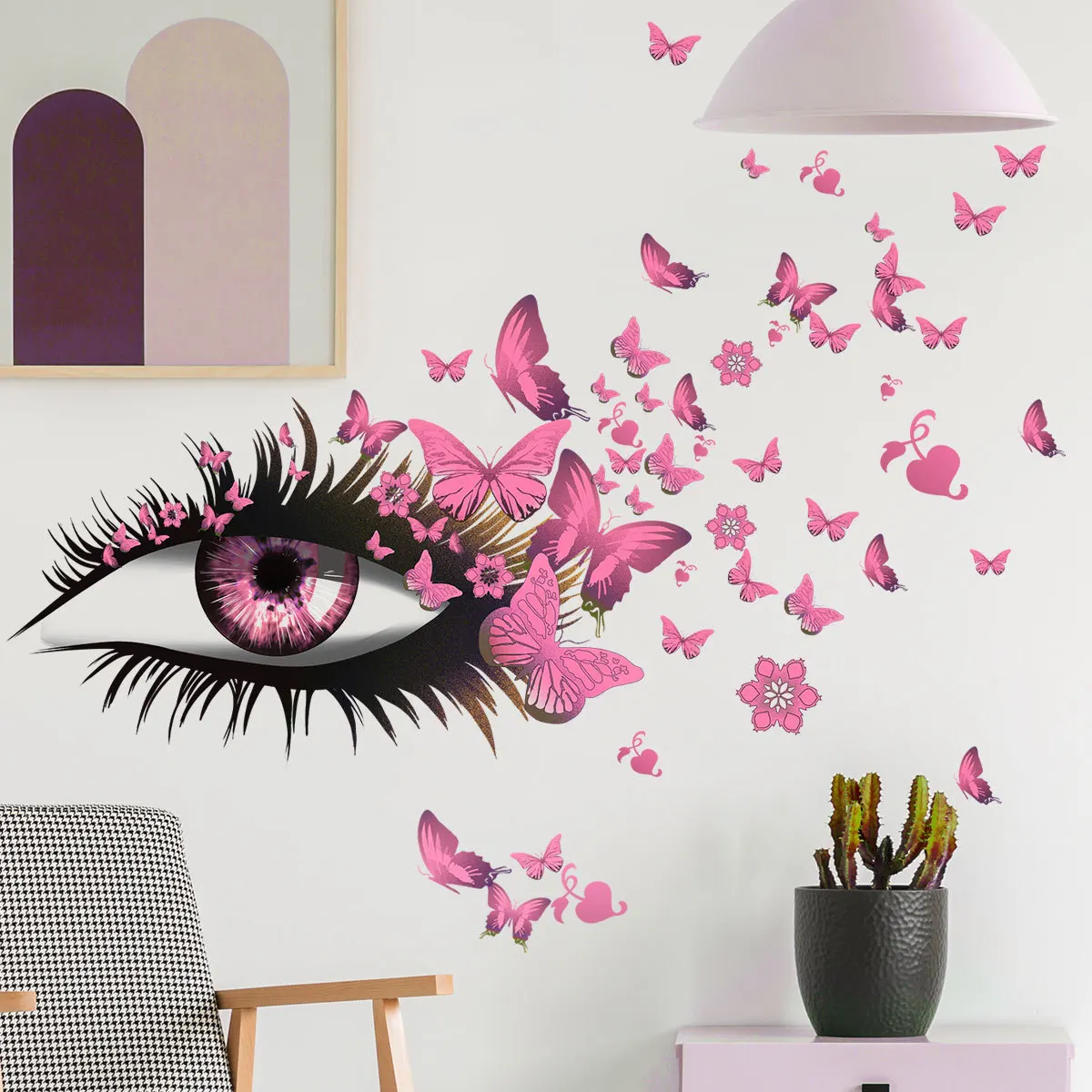 Wholesale Custom Wall Sticker PVC Fashion Removable Girls Room Eyelash Eye Butterflies Decorative Wall Sticker For Girls Bedroom