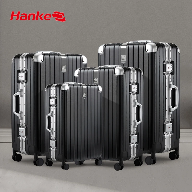 Hanke PC carry-ons suitcase aluminum frame luggage bag 20 24 26 28 inch luggage sets 3 pieces