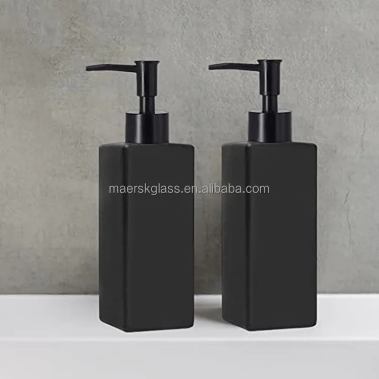 Multiqurpose 350ml Boston Glass Bottle Black Bule White Glass Soap And Lotion Dispenser With 304 Stainless Steel Pump