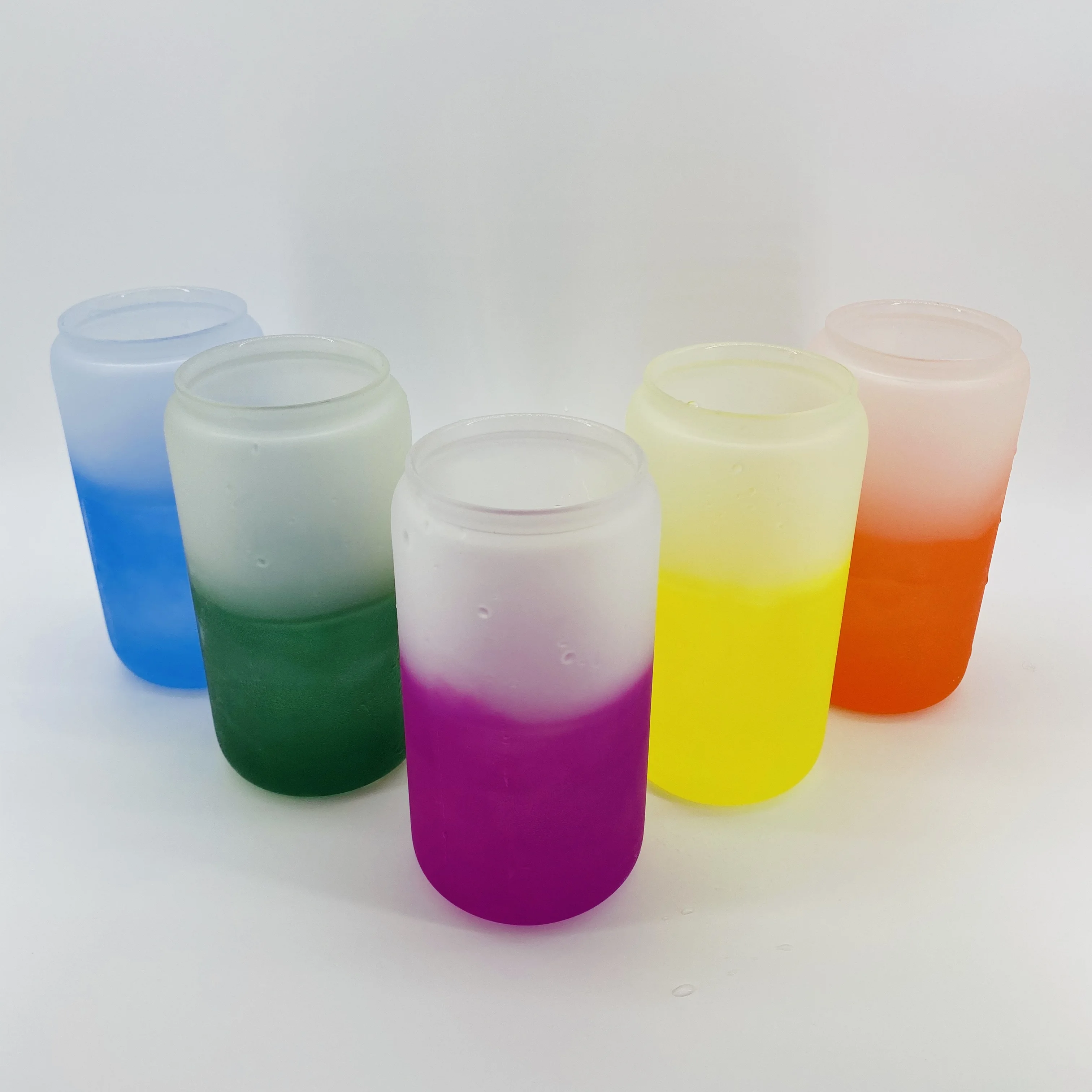 Factory price cold color changing 16oz DIY blank sublimation Beer Can Glass Cups mixed color for White Sublimation Transfer