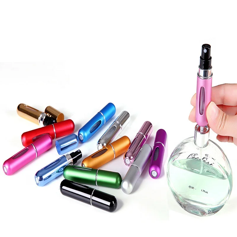 Portable pen perfume bottle mini 5ml bottom refillable spray pump cosmetic plastic bottle