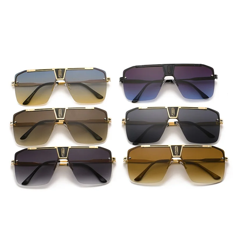 Gradient One Piece Frameless Square Sunglasses Trendy Vintage Oversized Rimless Mens Shades