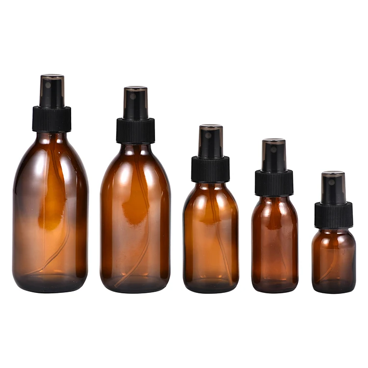 Hot sale 60ml 100ml 150ml Empty clear Amber Glass Spray Bottle Size Cosmetic Boston Black Plastic Sprayer Spray Glass Bottle for