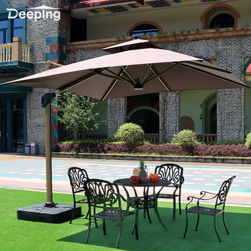 Glamping hydraulic parachute cantilever patio umbrella heavy duty luxury sun patio outdoor garden umbrella and base