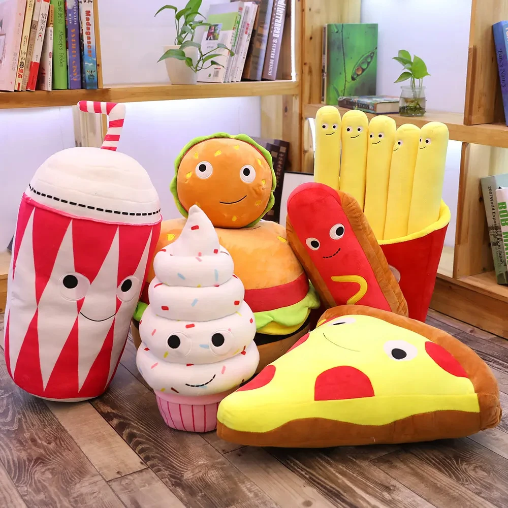 Hamburger Pizza Toy Ice Cream French Fries Toy Stuffed Fast Food Popcorn Cake Plushies For Claw Machine Arcade Plush Toys Doll