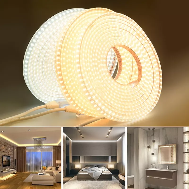 2024 High Quality With-wire SMD2835 180eds/m 3 rows Ip67 Waterproof Ac 110v 220v Led Strip Light
