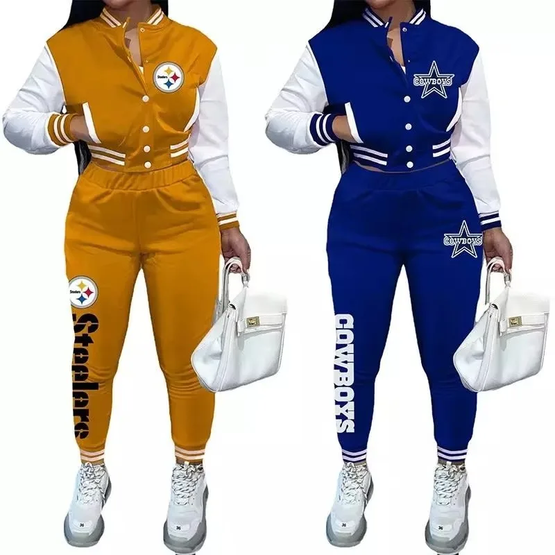 2024 New style 49 Steeler America Football Hot sale Custom Baseball Short Jacket Fashion Women Sporty Sets