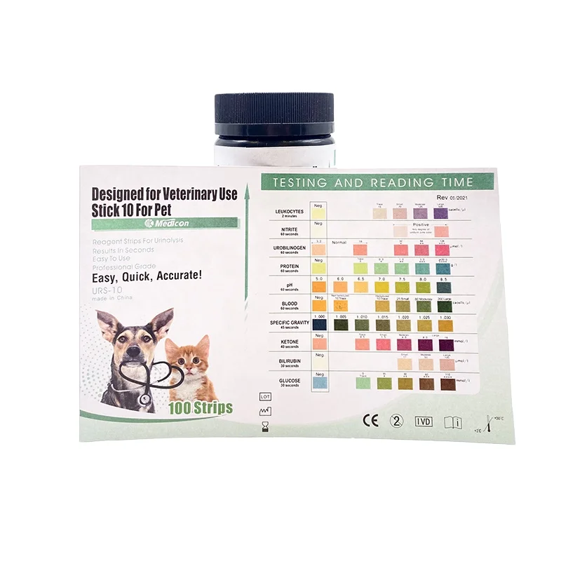Customized Health for Pet Dog Cat 10 Parameters Urine Testing Strips One Step Urinalysis Rapid Test Strips Vet Parameter Sticks