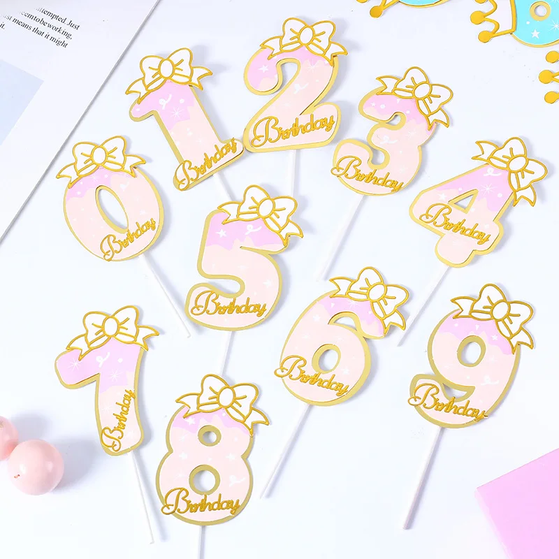 New Design Birthday Number Cake Topper Pink Bow 0-9 Large Numbers Birthday Cake Toppers