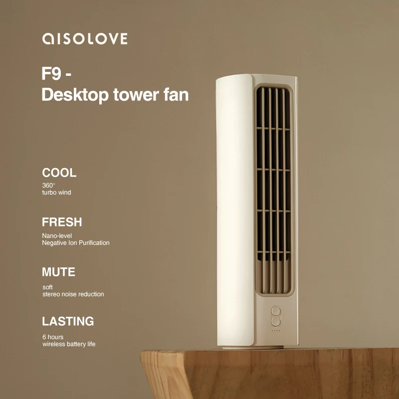 SOLOVE Rechargeable 2000mah Built-in Battery Portable Desktop Fan Noiseless High Speeds Cooling Mini Tower Table Fan