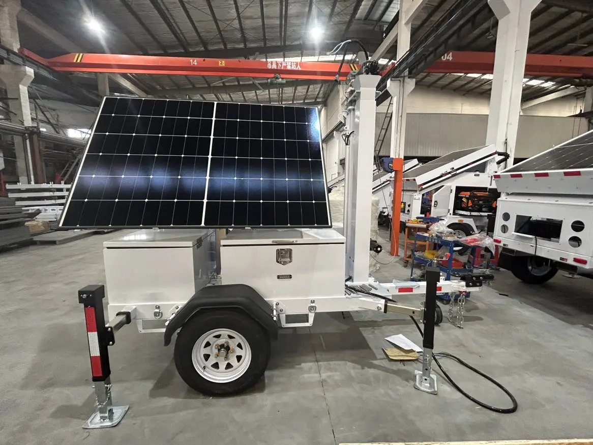 Solar-powered Portable Versatile Self-sufficient  Maintenance-free Outdoor Mobile 24/7 Surveillance trailer mounted CCTV