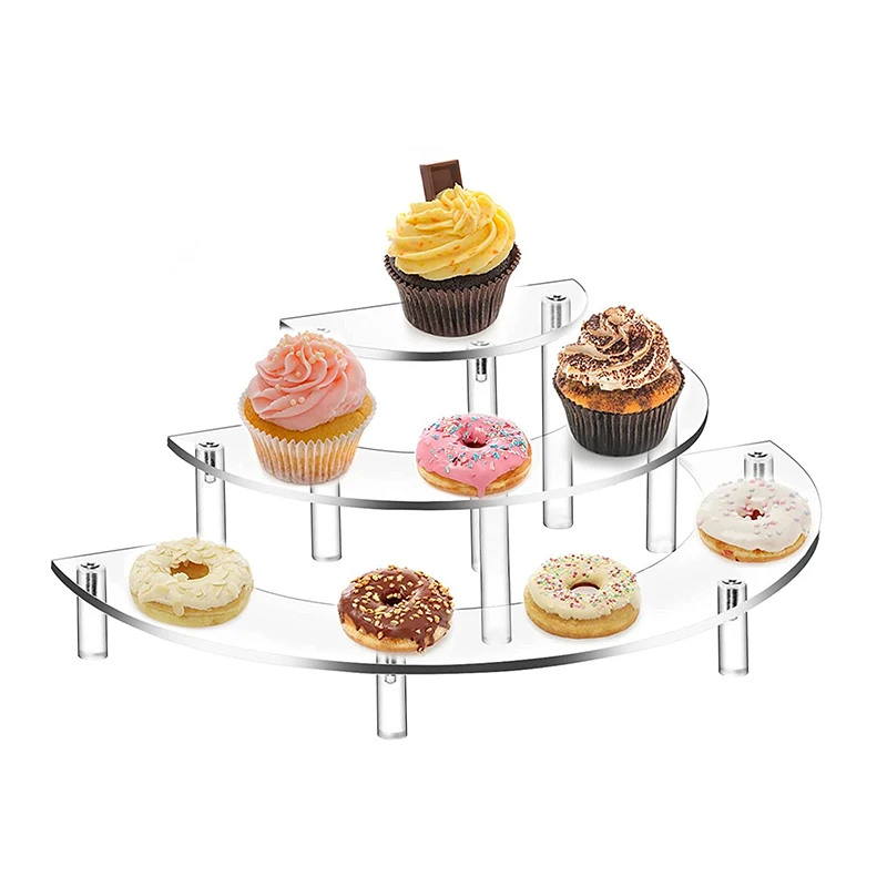 Clear Perfume Cupcake Stand Holder Half Moon 3 Tier Acrylic Risers Display Stand