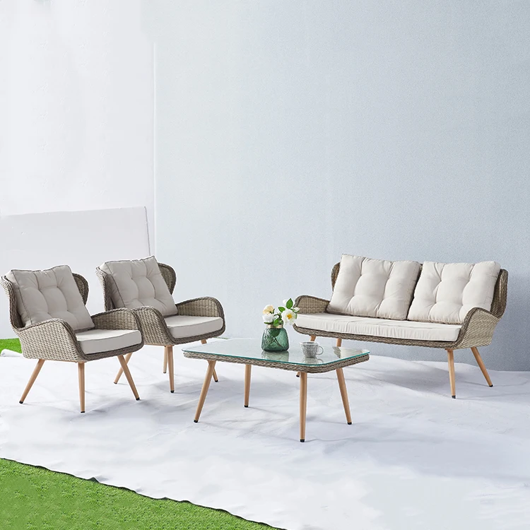 4pcs Furniture Outdoor Patio Set Furniture Patio Garden Table and Rope Chair Sofa Sets Outdoor Garden Furniture Set