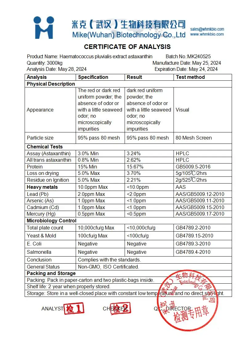 China Manufacturer Bulk 2% 5% 10% Astaxanthin 100% Natural Pure Astaxanthin Powder