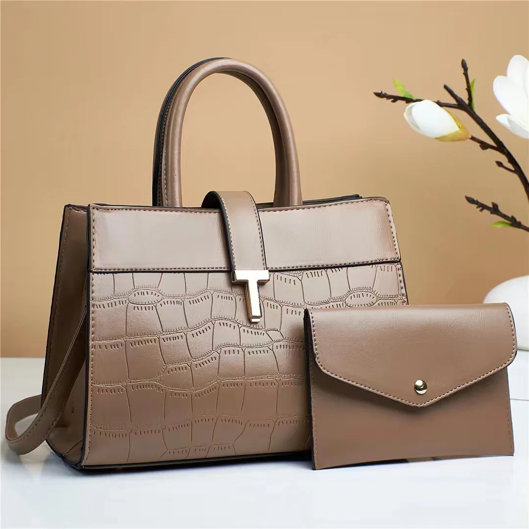 Luxury Women Bags New Pu Leather Tote Bag Shoulder Bag And Purses For Ladies Fashion Women Handbag Set Of 2 Pieces With Wallet