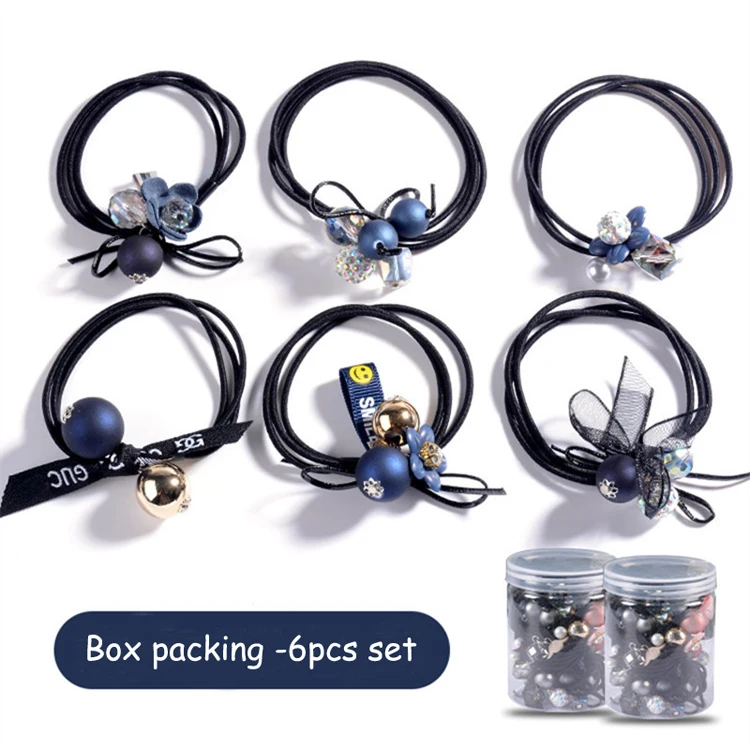 wholesale 6-pcs set  new version  rhinestones beads hair ties  girls  elastic band hair rope scrunchies