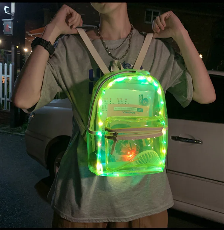 Custom Colorful Backpack LED mini,cool fashion waterproof mochila kids school smart clear pvc LED Backpack Bag