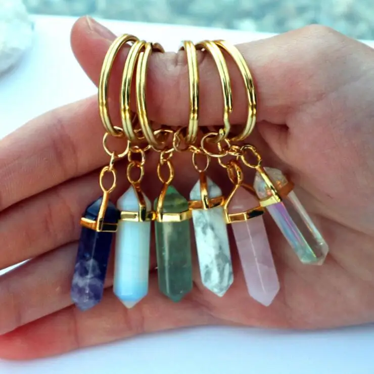 Модный хрустальный кулон, многоцветный подвесной брелок, сплав, натуральный камень, шестиугольный брелок