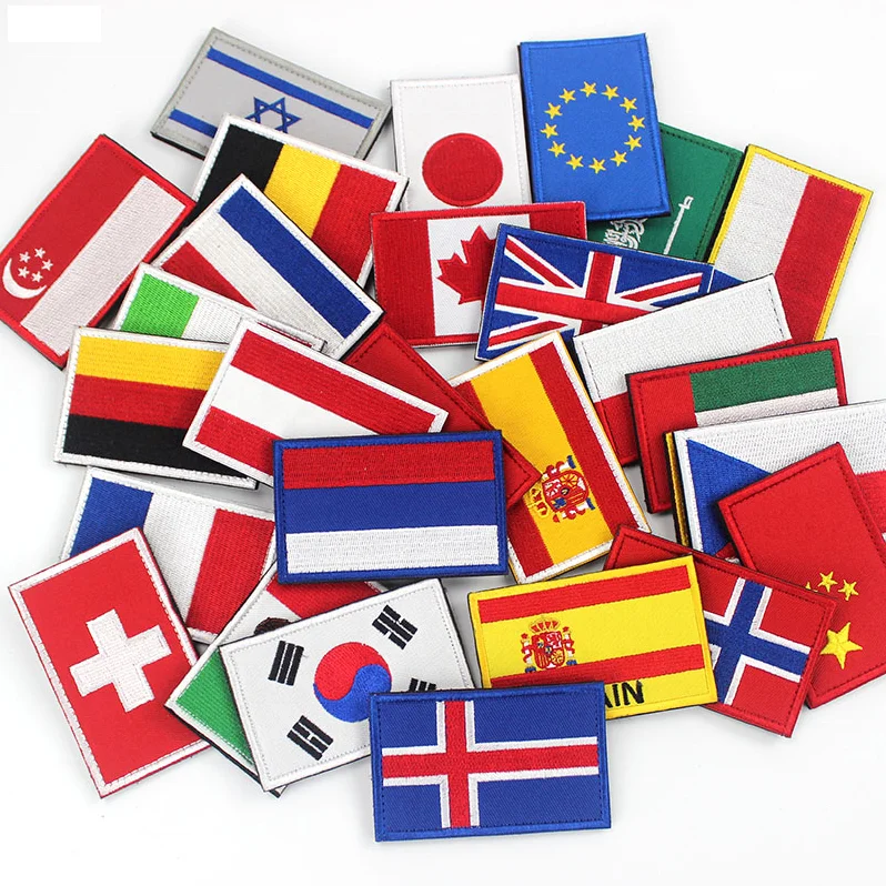 
OEM service accepted custom embroidered patches flag different countries flag patches for Hat Backpack Clothing 