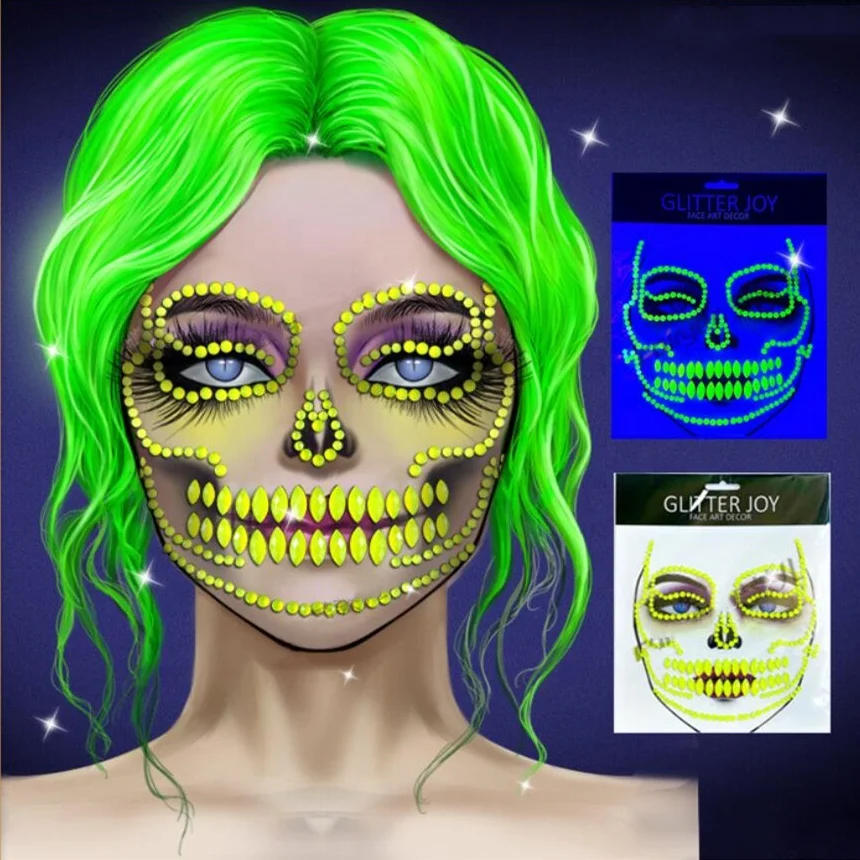 Wholesale Full Music Festival Face-Gems Ghost Skeleton Adhesive Face Jewels Rhinestone Crystal Stickers for Halloween