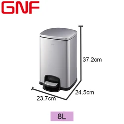 GNF 8L stainless steel square pedal bin kitchen food waste pedal bin metal diaper pail