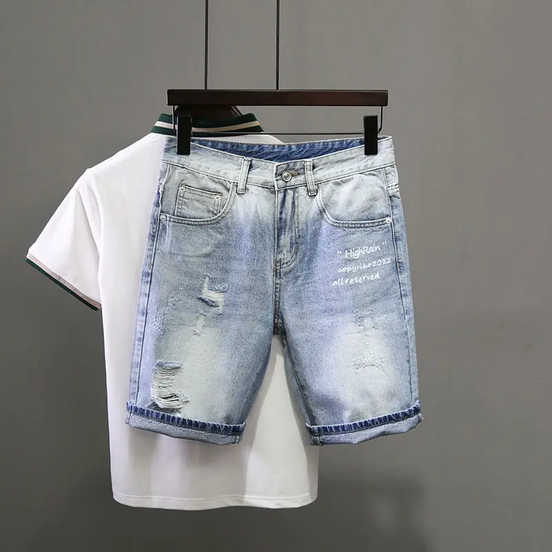 Customized Mens Loose Shorts Summer Streetwear Vintage Shorts Mens Fashion Casual Printed Loose Denim Jeans Shorts