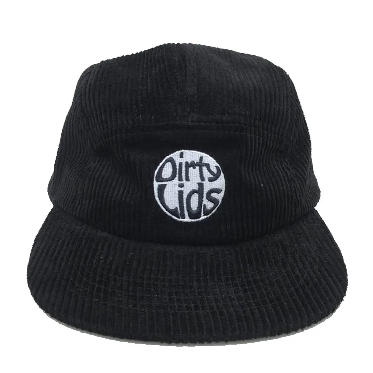 unstructrued manufacture customized 5 panel  corduroy caps with  embroidery  logo